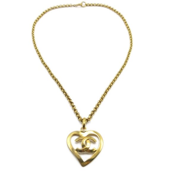 Chanel Heart Chain Pendant Necklace Gold 95P - Picture 1 of 8